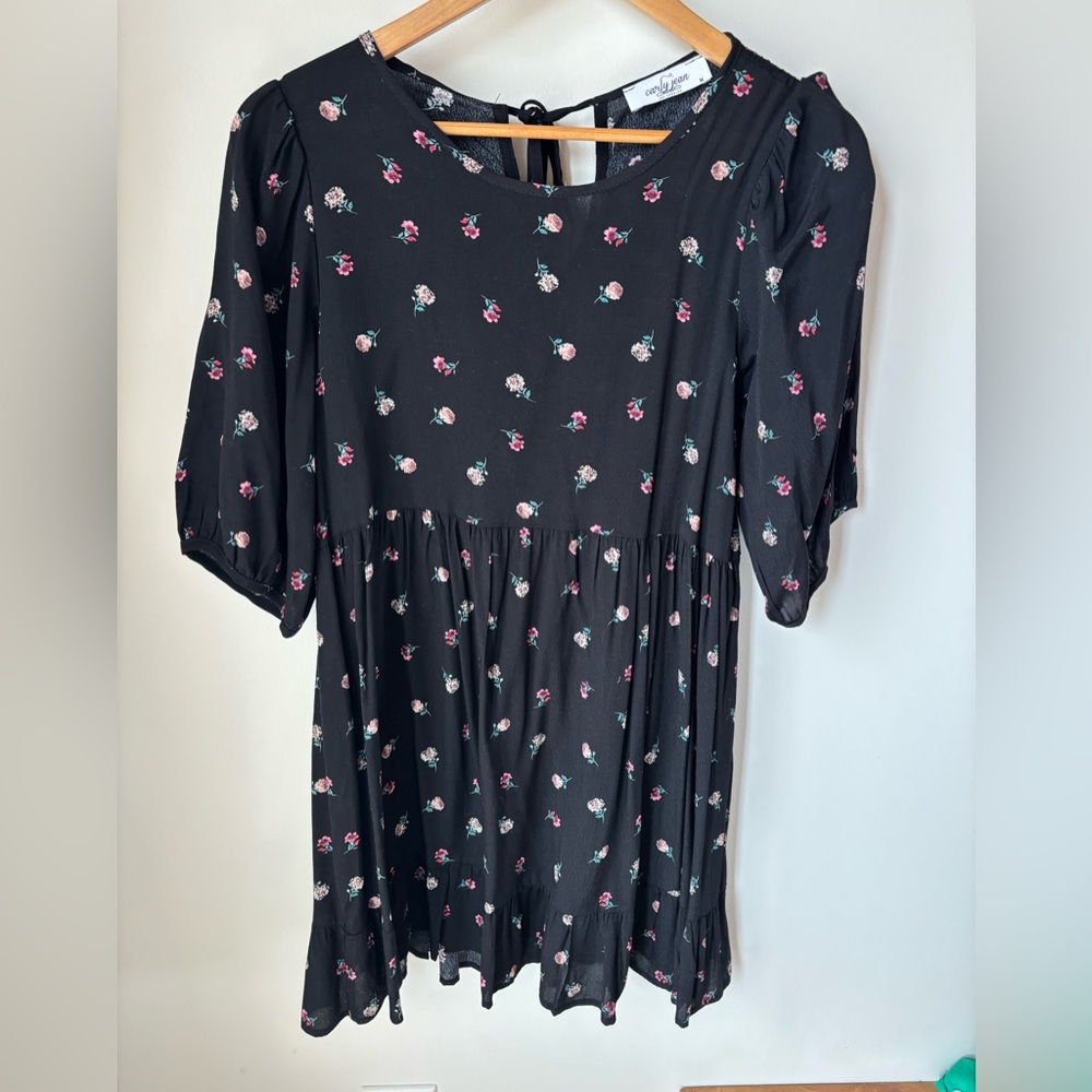 Carly Jean Black Dress with Floral Accents